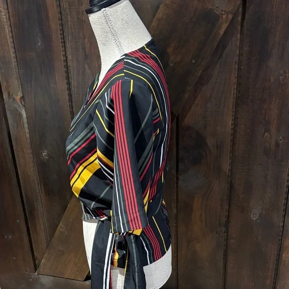 Streetwear Society Multicolor Striped Wrap Blouse - Picture 3 of 12